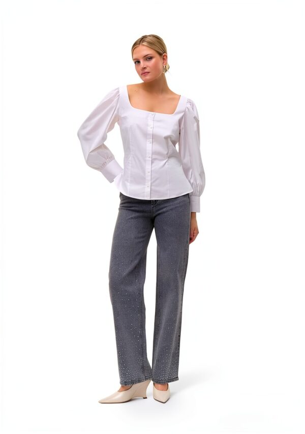 Top VERO MODA Blusa VMFRIBA Bianco M Taglio normale maniche lunghe-3