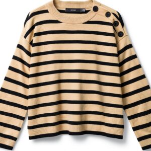 Maglione Vero Moda donna Vmsaba LS O Neck, Betulla/Strisce Nero, XS-0